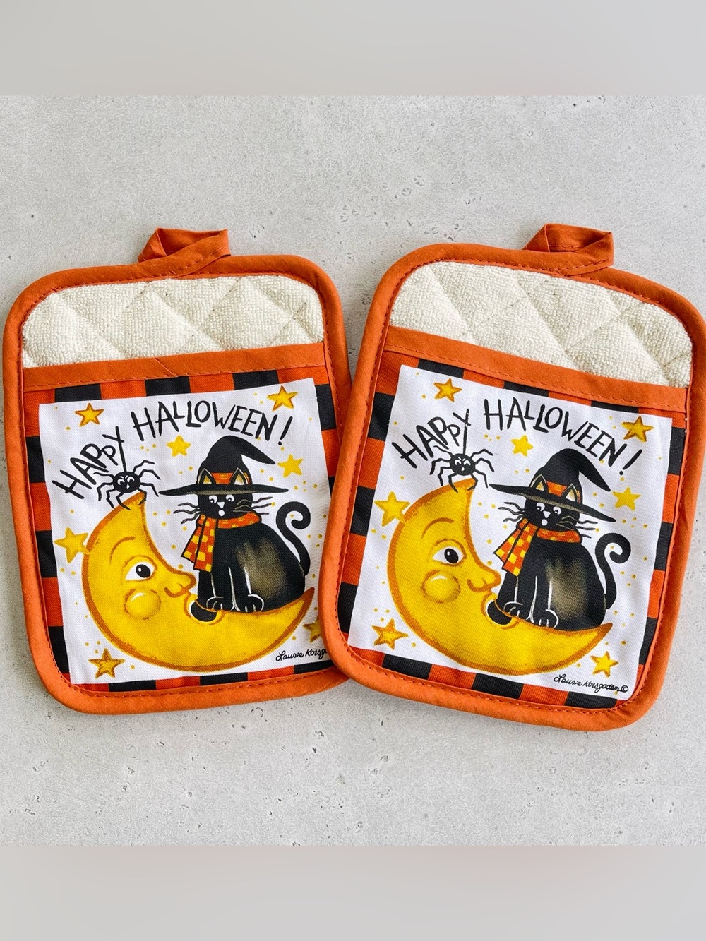 Happy Halloween Celestial Moon & Cat Pot Holders Oven Mitts Kitchen Decor Fall